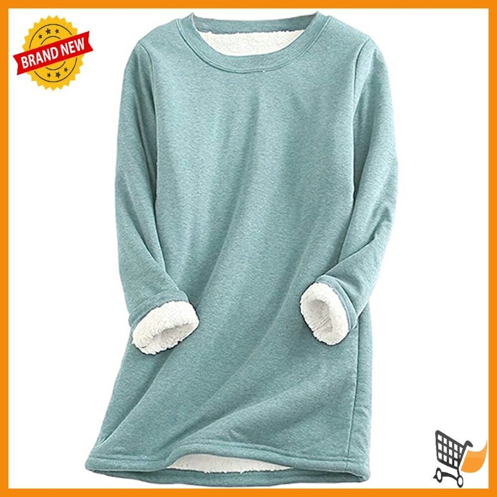 Warm Sherpa Lined Fleece Crewneck Sweatshirt Pullover Loungewear